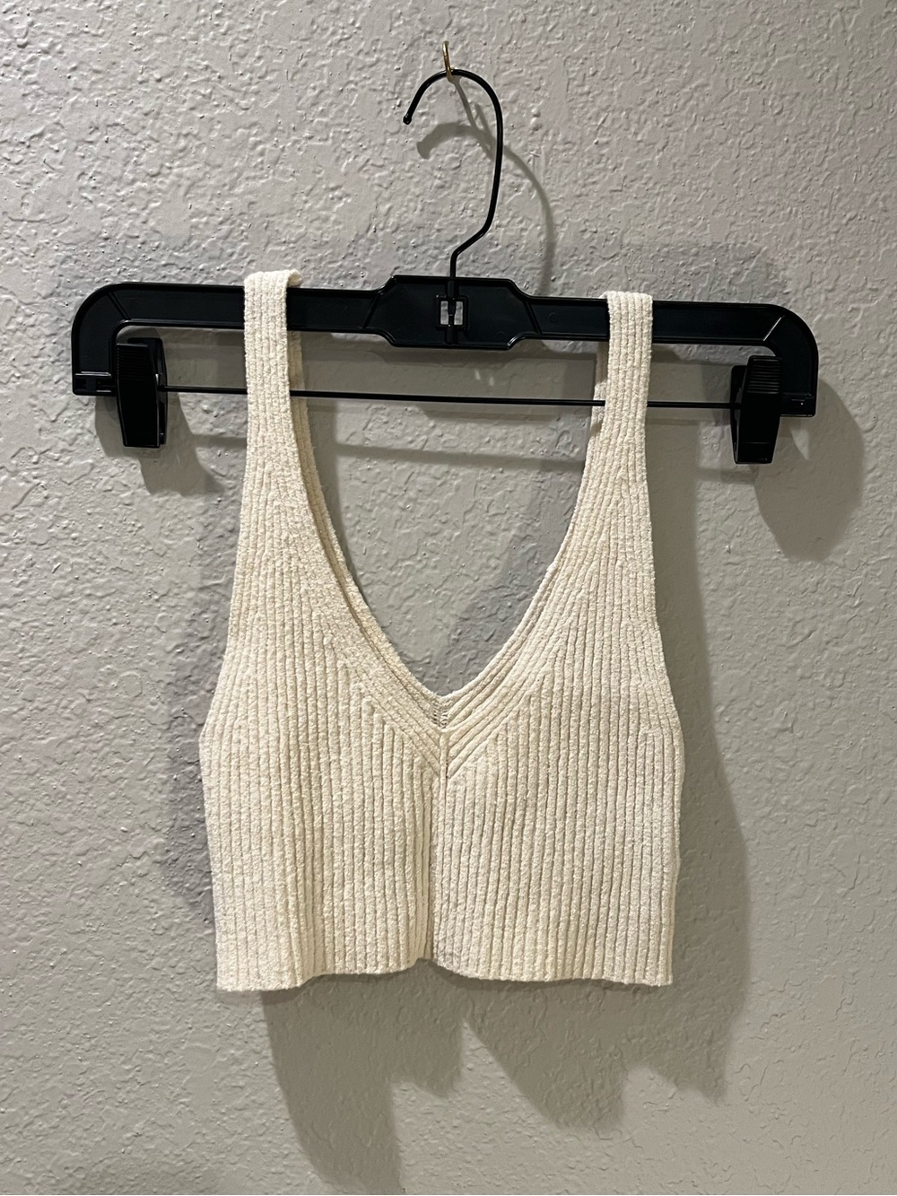 Urban Outfitters Cream Ribbed V-Neck Cropped Tank